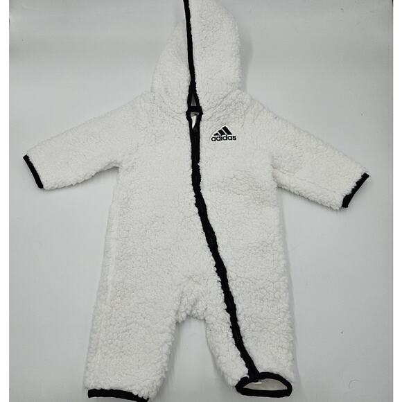 Adidas Size 3 Month Baby Hooded Sherpa Coverall Snowsuit Cozy Fleece Teddy Bear - Picture 1 of 11